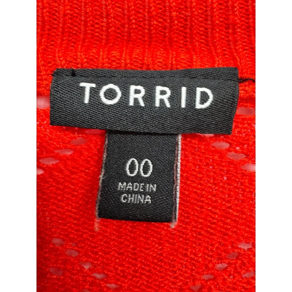 Torrid Sweater Womens M/L Red Excellent Diamond Pointelle Open Knit Crew Neck